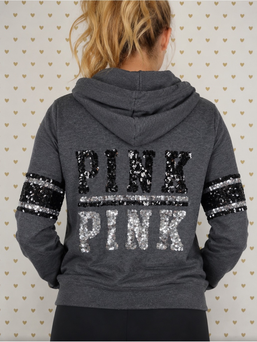 ✨ PINK Victoria's Secret Gray Bling Logo Hoodie